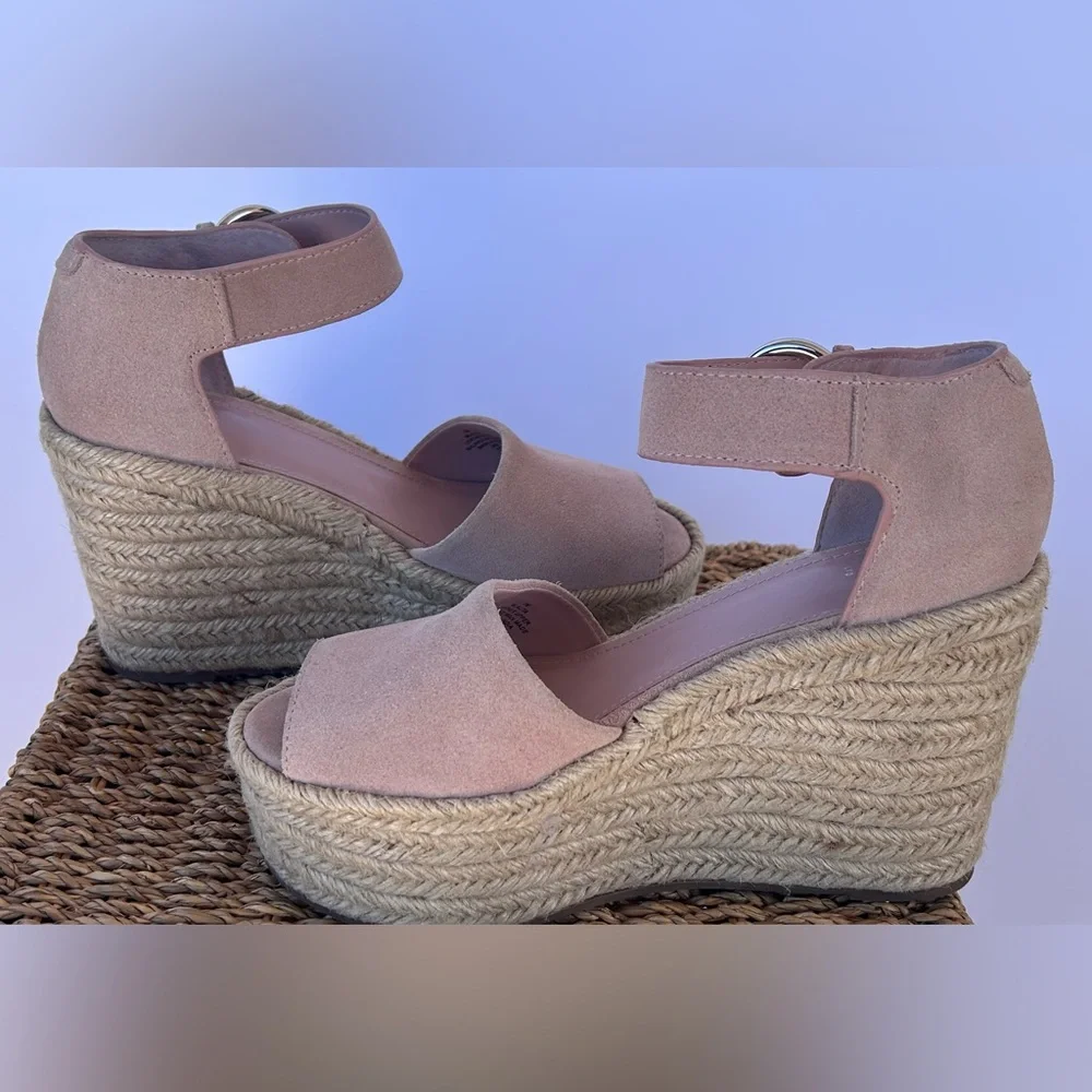 Marc Fisher Pink Suede Espadrille Wedge Sandals